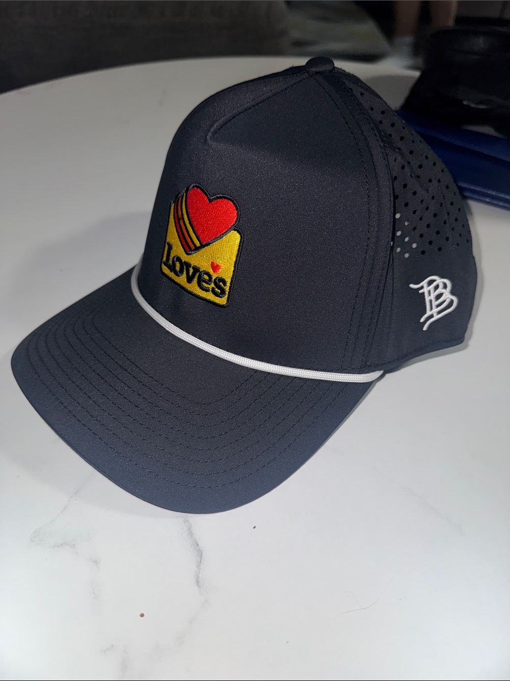 Loves black Baseball Cap with Red & Yellow Logo and White Trim